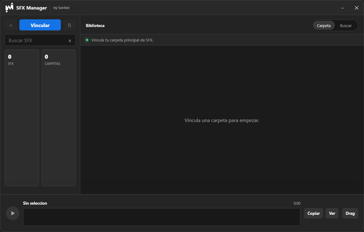 Interfaz oscura de SFX Manager